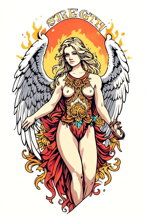 strength angel tattoo design idea