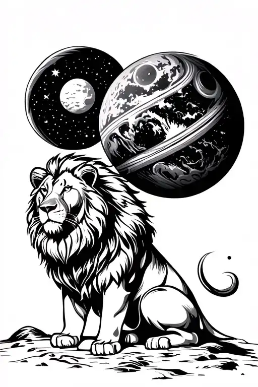 Style diseng gladiator looking at the planets at night a lion sitting looking at the freezing style gladiator tattoo design idea