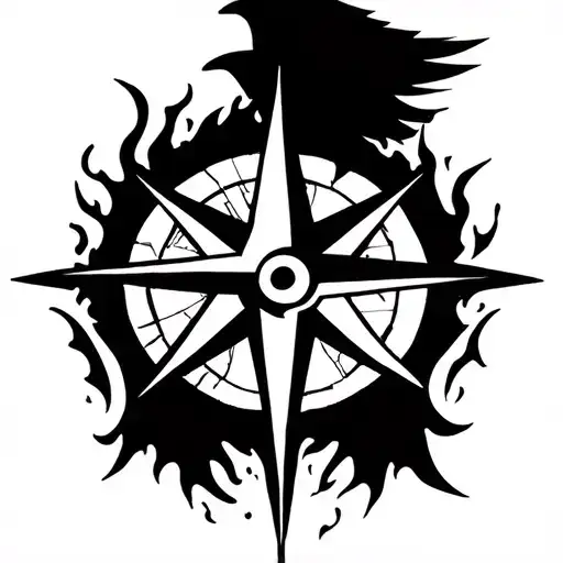 Coverup crow and compass fiery tattoo design idea