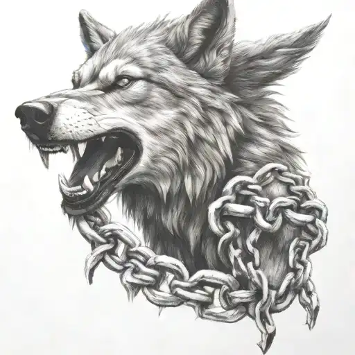 fenrir breaking his chains wrapped tattoo design idea
