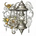 old lantern shining light tattoo design idea