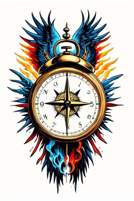Armageddon heaven and hell with time clock and compass tattoo design idea