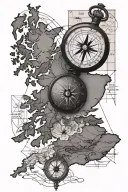 an old compass pointed out a map of scotland feminine tattoo design idea