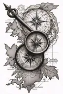 an old compass pointed out a map of scotland feminine tattoo design idea