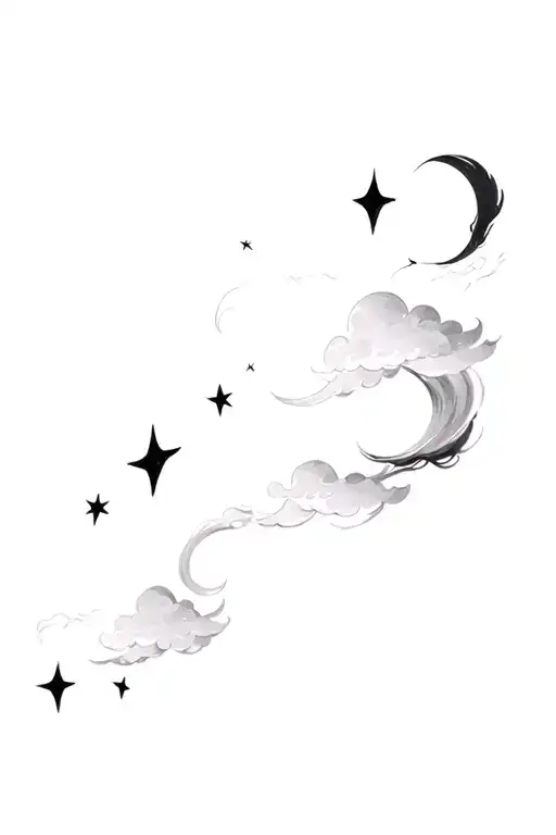Filler  japanese Clouds and wind stars tattoo design idea
