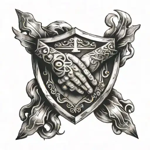 Incorporate symbols of friendship, like a handshake or intertwined hands, into a shield design tattoo design idea