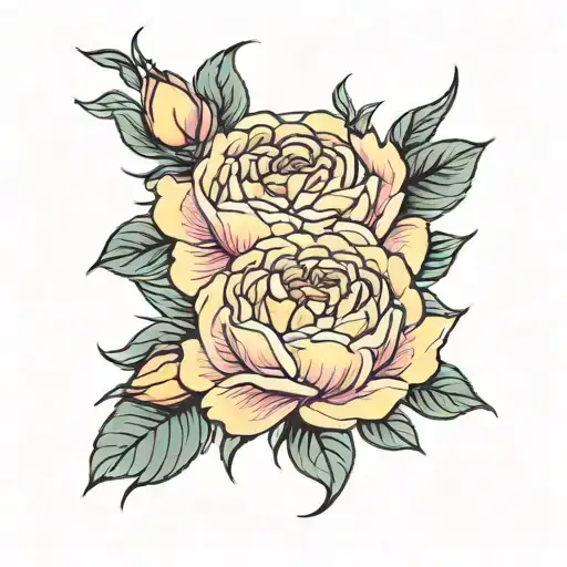 yellow rose pink peony flowers tattoo design idea