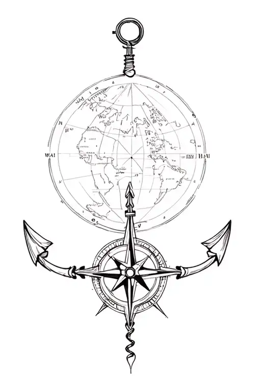 ship map anchor and compass tattoo design idea