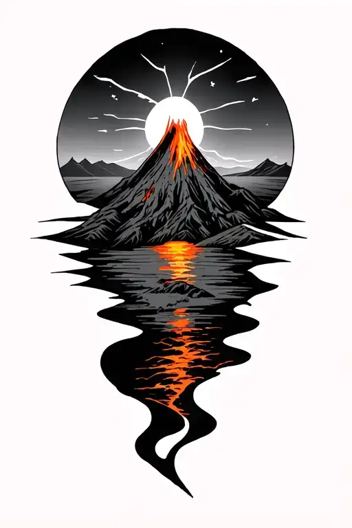 volcano together with a sunset tattoo design idea