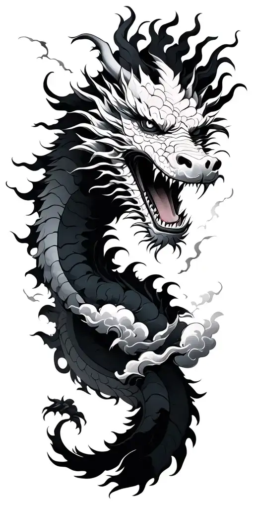 japanese dragon and clouds surrounding tattoo design idea