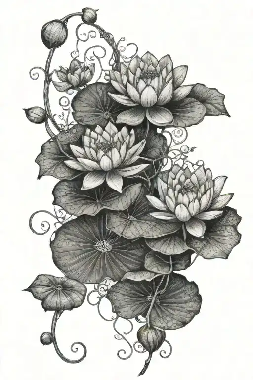 water lilies vines hanging intertwined tattoo design idea