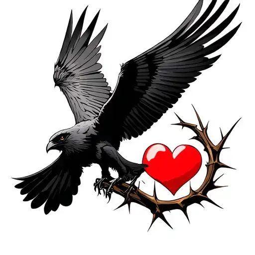 Blackhawk bird about to strike thorns with hidden heart tattoo design idea