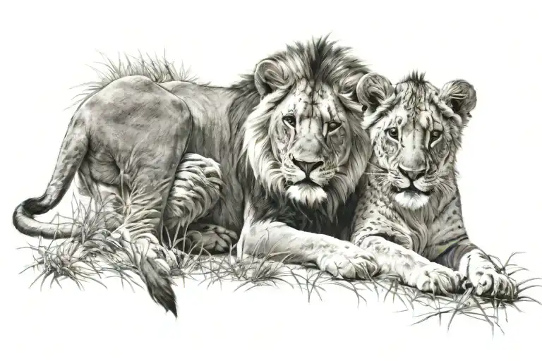 lion and lion cub playing tattoo design idea