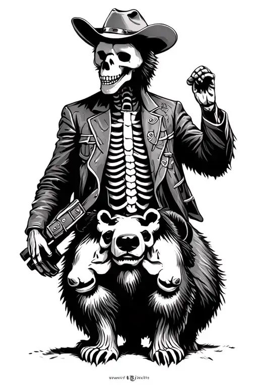 skeleton cowboy riding a bear  tattoo design idea