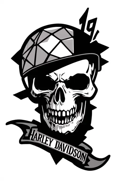 1 percenter motorcycle club diamond surrounded by Harley Davidson shovelhead stuff tattoo design idea