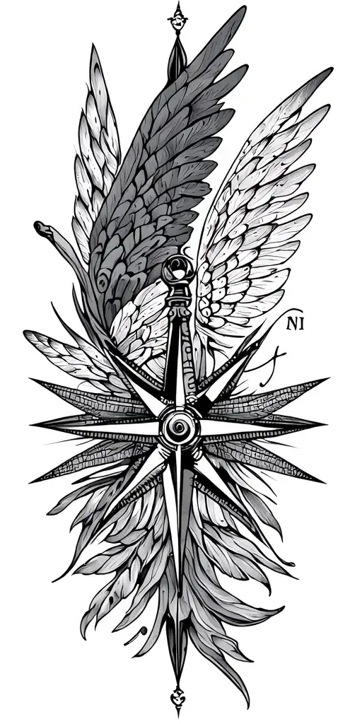 A compass rose with dragonfly wings as the cardinal directions, representing the client's love for both boating and nature tattoo design idea