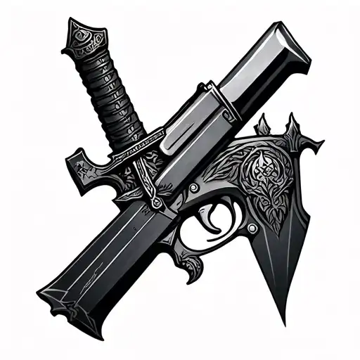 American traditional style couples tattoo one of cayde-6 dagger and one of his gun from the video game destiny tattoo design idea