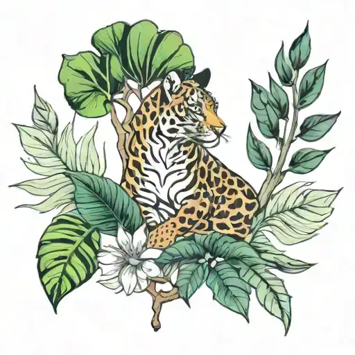 BEAUTIFUL JUNGLE AND LEAVES tattoo design idea