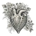 organ heart aorta arteries shaped with sea shells corals tree vines roots tattoo design idea
