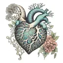 organ heart aorta arteries shaped with sea shells corals tree vines roots tattoo design idea