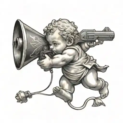 Cherub With Gun tattoo design idea