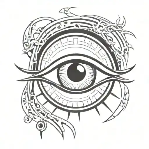 eye against evil eyes with sun in the background tattoo design idea