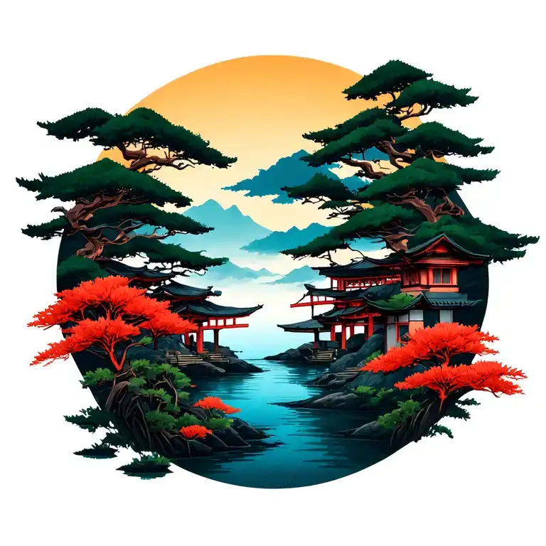 Japanese scenery tattoo design idea