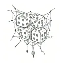 Two dice, one of which has a spider descending down its web tattoo design idea