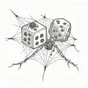 Two dice, one of which has a spider descending down its web tattoo design idea