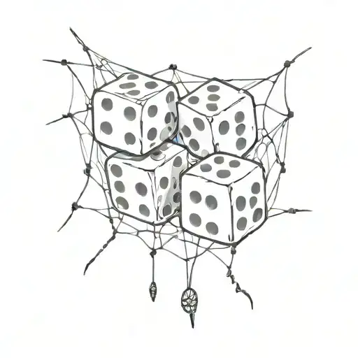 Two dice, one of which has a spider descending down its web tattoo design idea