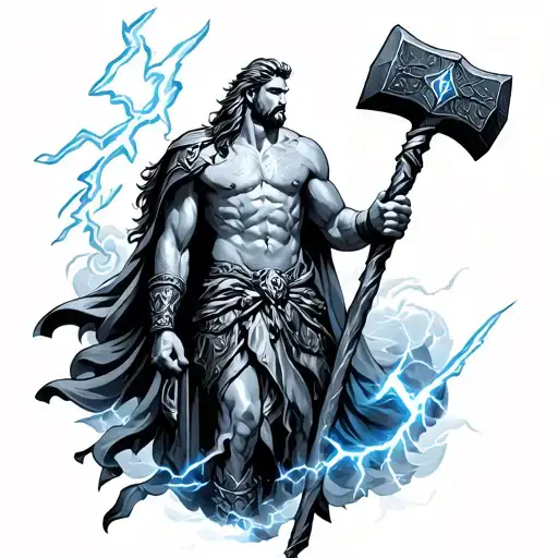 poseidon and thor hammer and lightning tattoo design idea