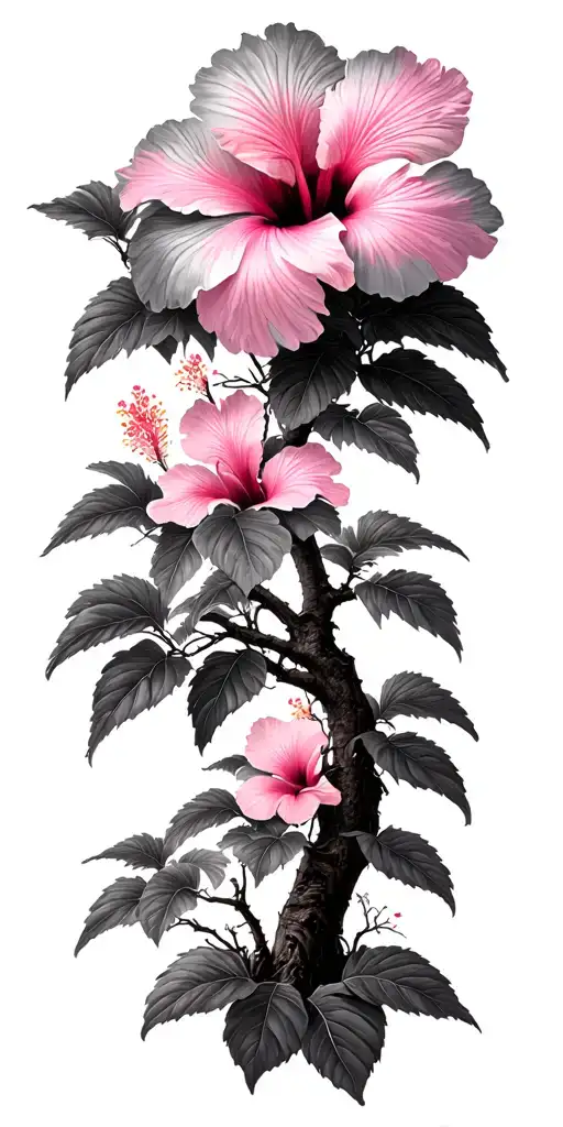 porcelain pink hibiscus traveler's tree tattoo design idea