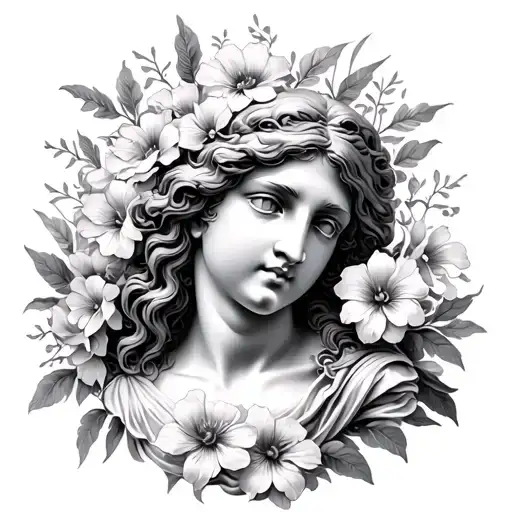 Birth of Venus de Milo with flowers black and grey portrait tattoo design idea