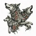 two wolves sitting eatch other tattoo design idea