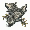 two wolves sitting eatch other tattoo design idea