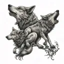two wolves sitting eatch other tattoo design idea