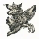 two wolves sitting eatch other tattoo design idea