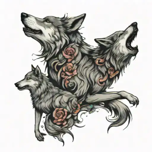 two wolves sitting eatch other tattoo design idea