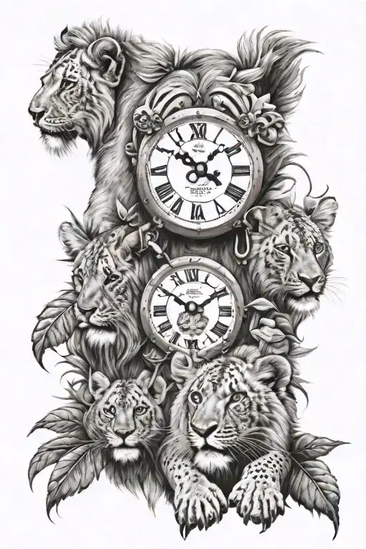 zane mya lion cubs roman numeral clock tattoo design idea