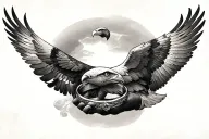 flying eagle holding interlocking wedding rings tattoo design idea