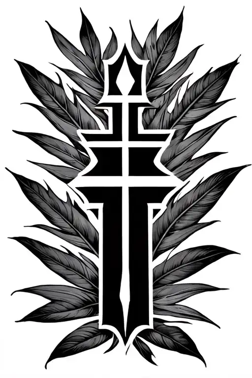 Palm leaves, cross, yeshua in hebrew tattoo design idea