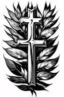 Palm leaves, cross, yeshua in hebrew tattoo design idea