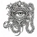chain with eyes on top for back tattoo, estilo McGregor  tattoo design idea