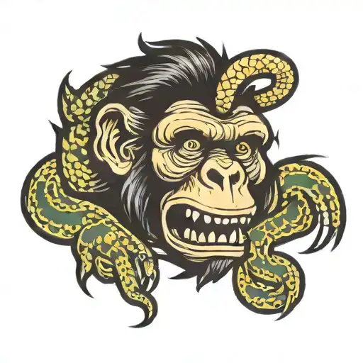 ape killed by snake tattoo design idea