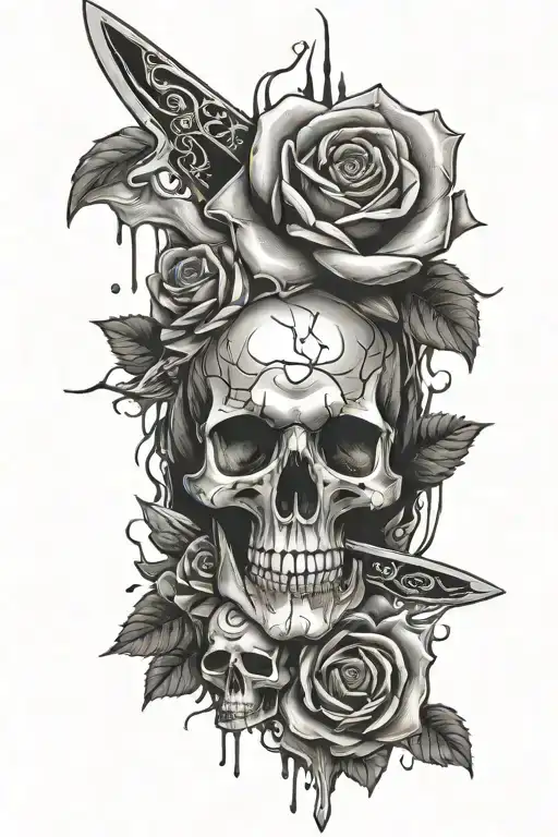 Roses, knives, Skulls, and Blood dripping tattoo design idea
