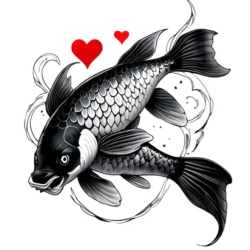 Cyber sigalism inspired tattoo design featuring koi fish and hearts tattoo design idea