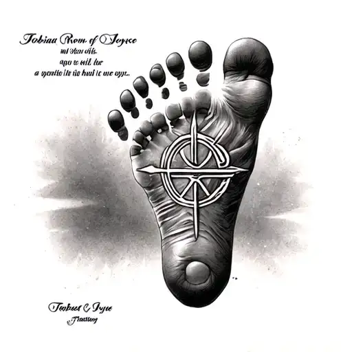 script with Tobias Paul Joyce with room for his foot print and a miracle symbol tattoo design idea