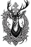 celtic deer with cross surrounded tattoo design idea