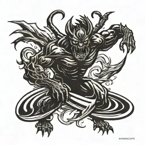 surfing demon tattoo design idea