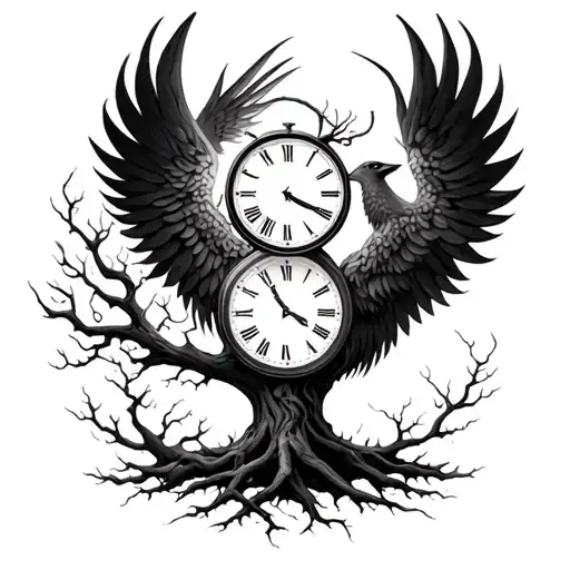 stroke brain, tree of life, broken clock 3:30, Phoenix rising tattoo design idea